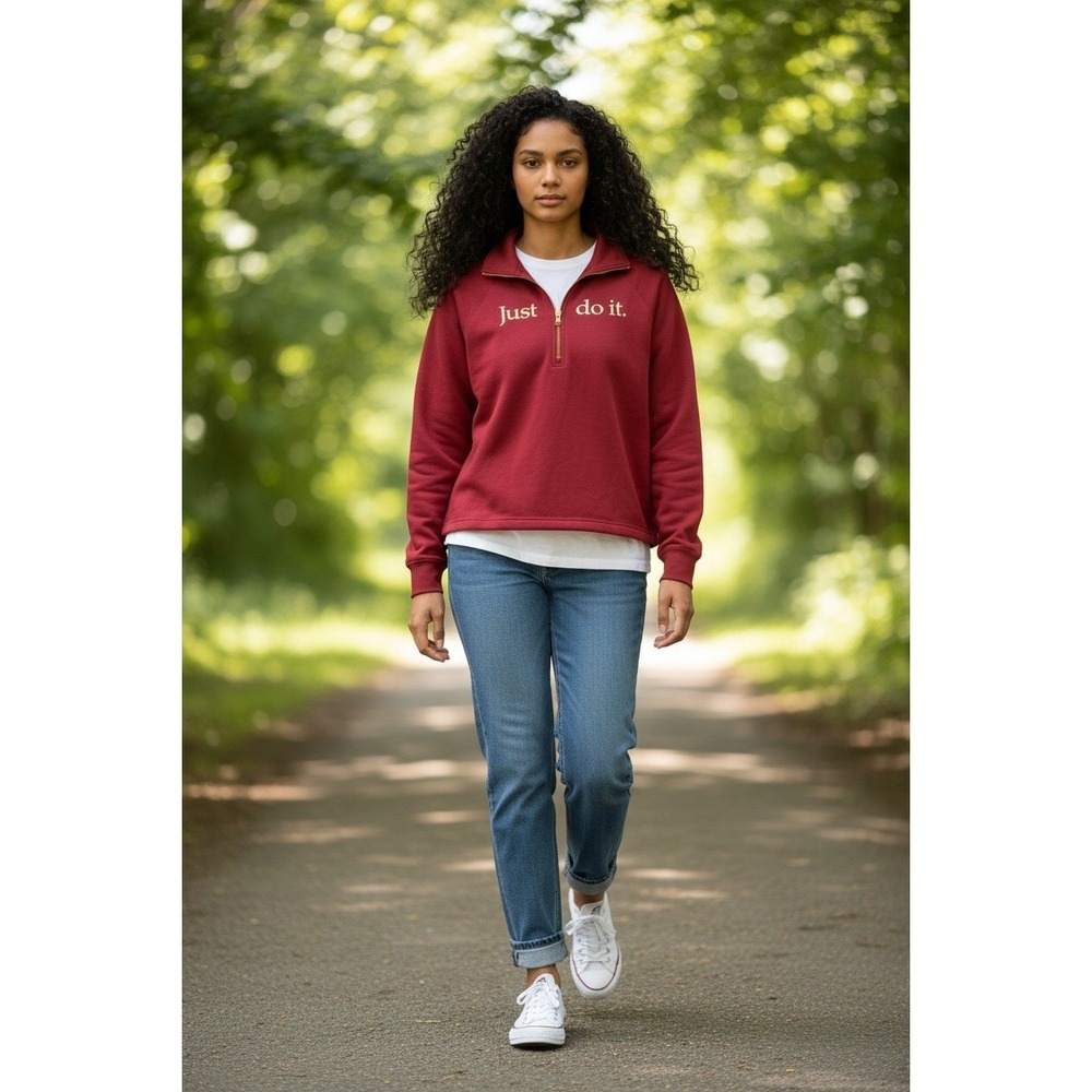 Nike Women's Plus Size 1X Red Just Do It 1/4 Zip Pullover Sweatshirt Fleece